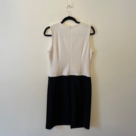 DKNY 4 black white fitted dress colorblock contemporary Corpcore midi pencil - Picture 5 of 7